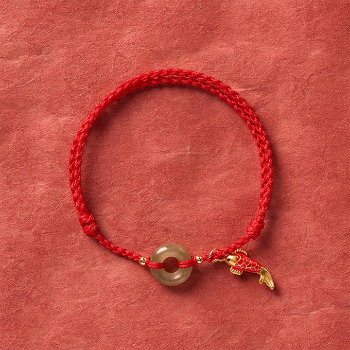 Buddha Stones Pulsera protectora con dije de pez koi, hebilla de la paz y cordón rojo de jade. - image 3