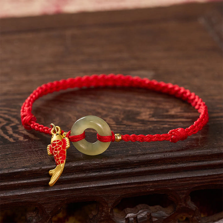 Buddha Stones Pulsera protectora con dije de pez koi, hebilla de la paz y cordón rojo de jade. - image 2