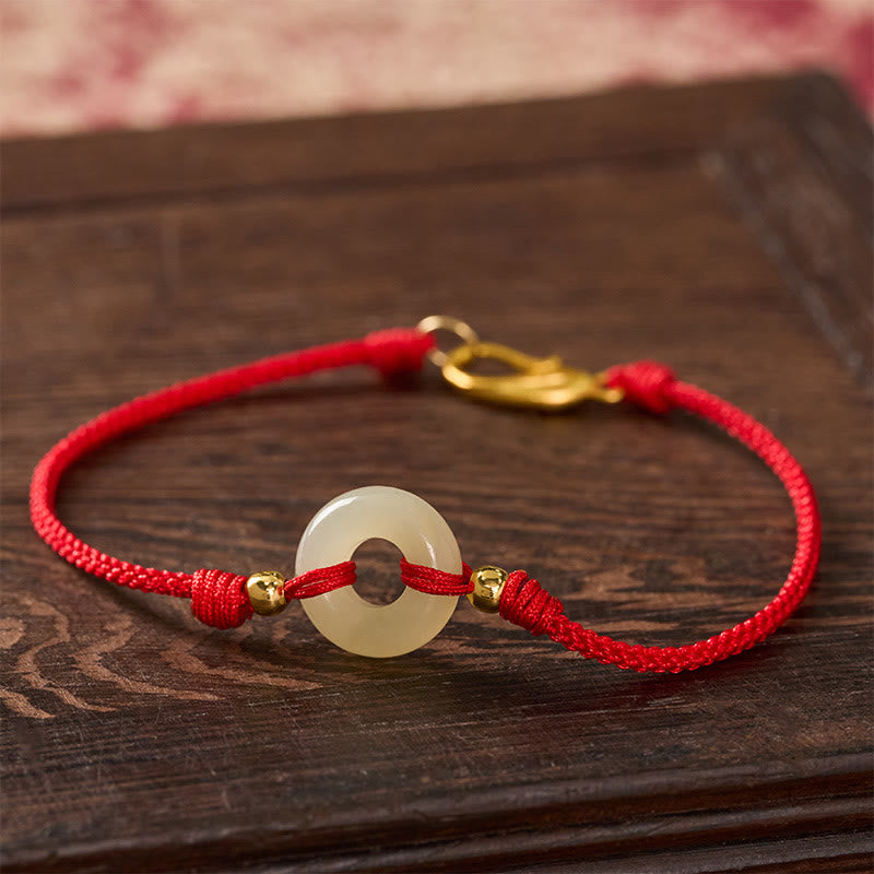 Buddha Stones Pulsera de la suerte con hebilla de jade Hetian, cierre de pez koi y cordón rojo - image 3