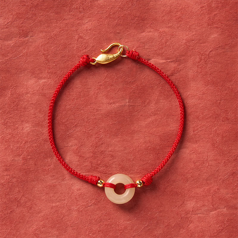 Buddha Stones Pulsera de la suerte con hebilla de jade Hetian, cierre de pez koi y cordón rojo - Jade (circunferencia de la muñeca: 17-18 cm) - image 0
