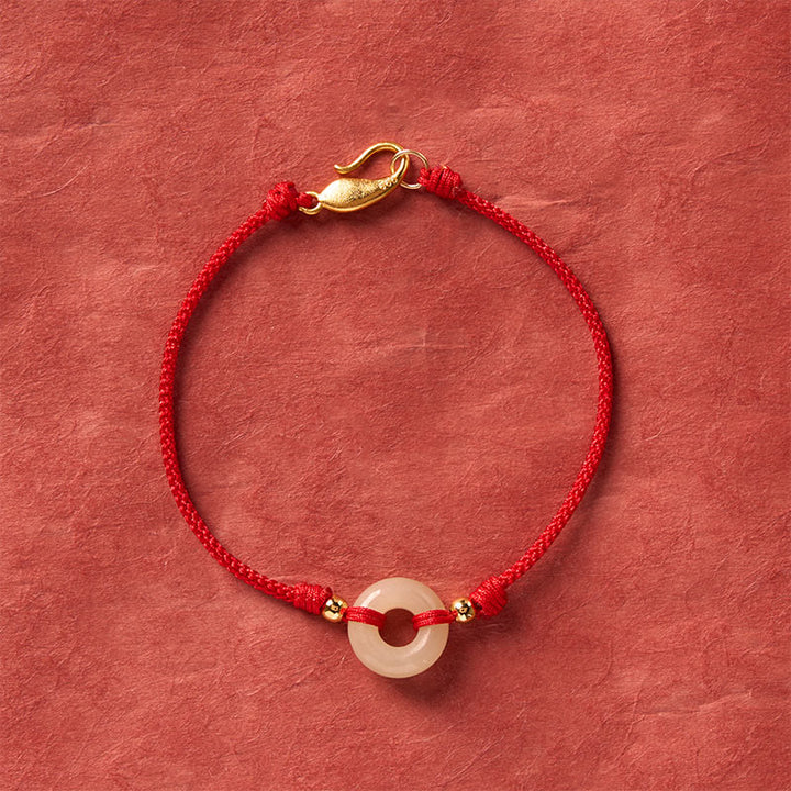Buddha Stones Pulsera de la suerte con hebilla de jade Hetian, cierre de pez koi y cordón rojo - Jade (circunferencia de la muñeca: 17-18 cm) - image 0