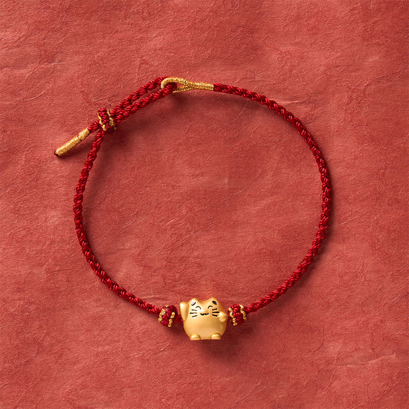 Buddha Stones Pulsera de energía protectora con forma de gato de la suerte de cobre y cuerda roja - image 3