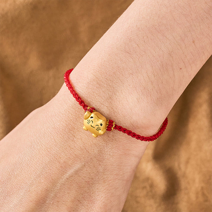 Buddha Stones Pulsera de energía protectora con forma de gato de la suerte de cobre y cuerda roja - image 4