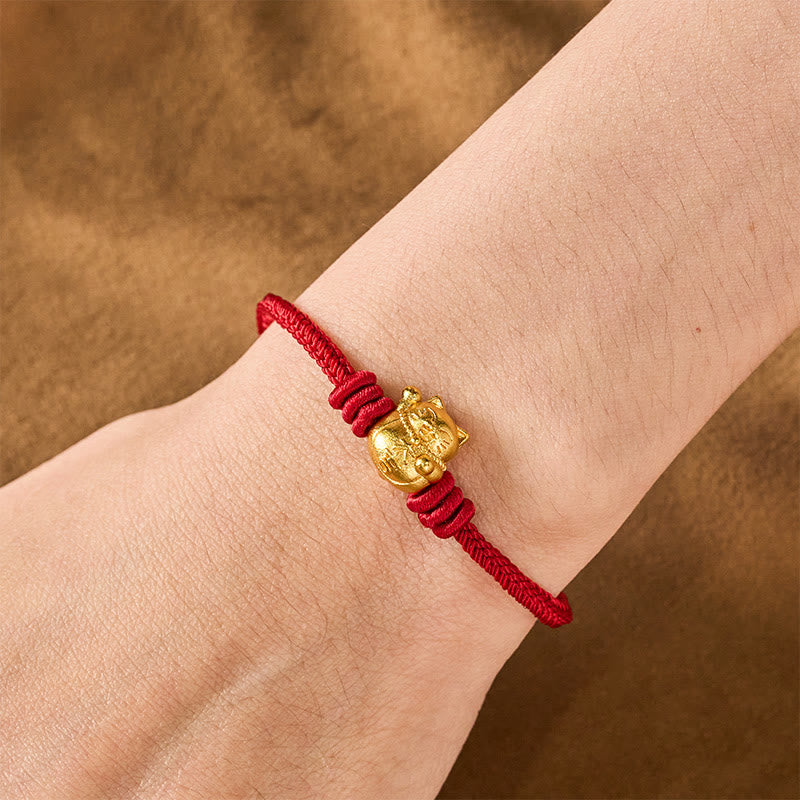 Buddha Stones Pulsera ajustable de cobre con hilo rojo y bendición del gato de la suerte - image 4