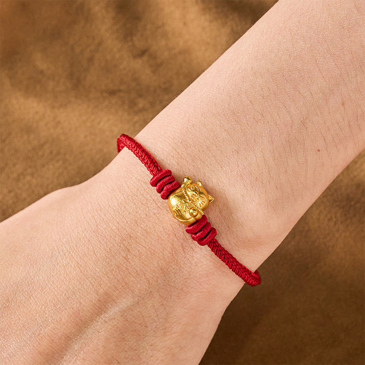 Buddha Stones Pulsera ajustable de cobre con hilo rojo y bendición del gato de la suerte - image 4