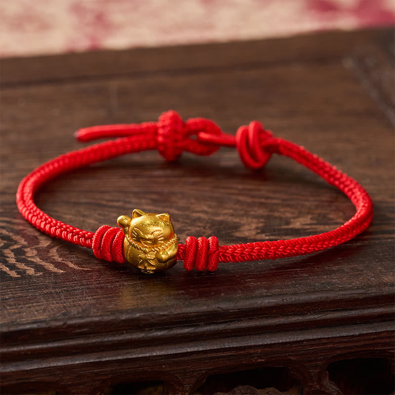Buddha Stones Pulsera ajustable de cobre con hilo rojo y bendición del gato de la suerte - Rojo - 6,7–7,5 pulgadas / 17–19 cm - image 9