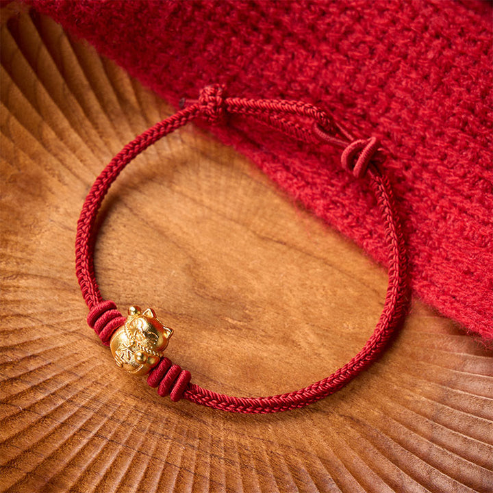 Buddha Stones Pulsera ajustable de cobre con hilo rojo y bendición del gato de la suerte - image 2