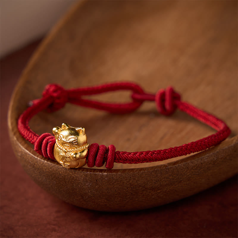 Buddha Stones Pulsera ajustable de cobre con hilo rojo y bendición del gato de la suerte - image 1