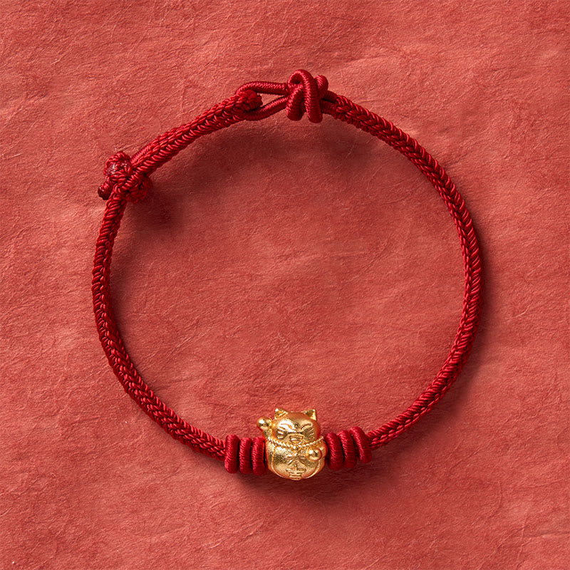 Buddha Stones Pulsera ajustable de cobre con hilo rojo y bendición del gato de la suerte - image 3