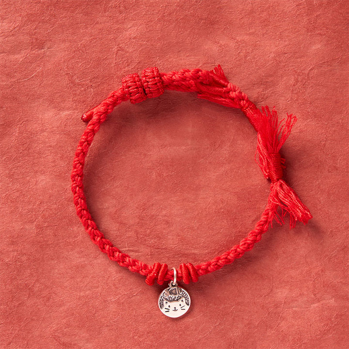 Buddha Stones Pulsera ajustable de plata de ley 925 con diseño de gato y pez, protección tibetana y cordón rojo. - image 12