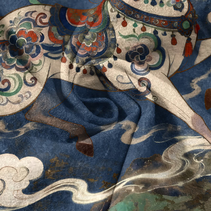 Buddha Stones Camisa de manga corta con medio botón y estampado ornamental de caballo al galope para hombre, de algodón. - image 4