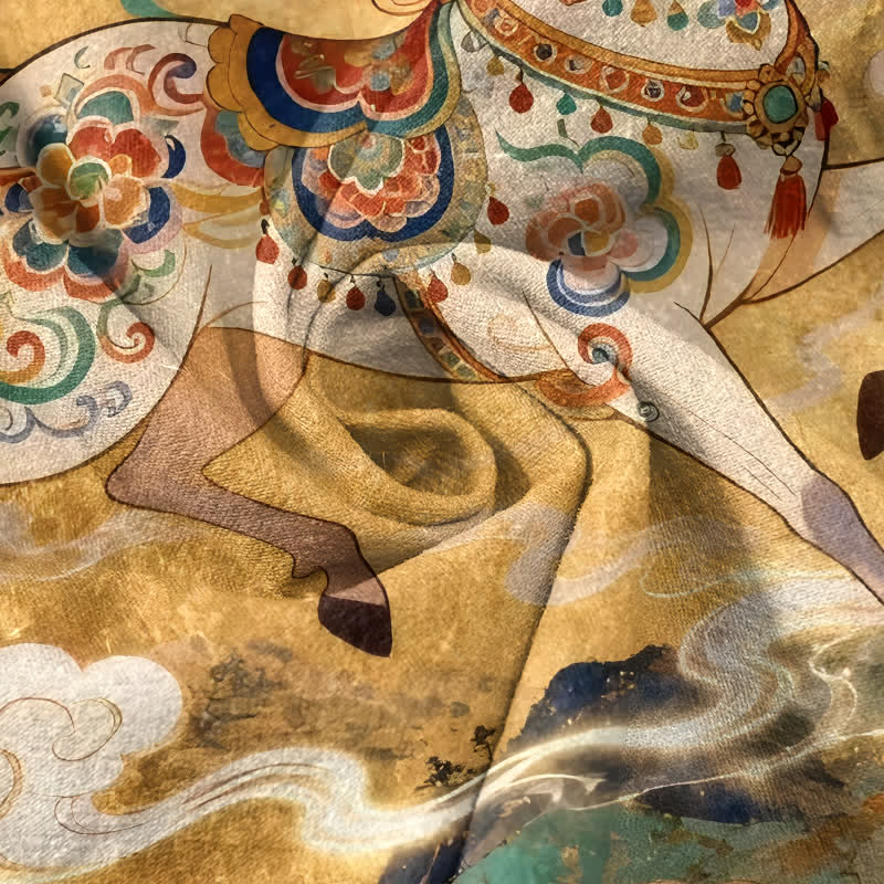 Buddha Stones Camisa de manga corta con medio botón y estampado ornamental de caballo al galope para hombre, de algodón. - image 9