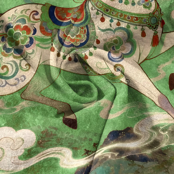 Buddha Stones Camisa de manga corta con medio botón y estampado ornamental de caballo al galope para hombre, de algodón. - image 14