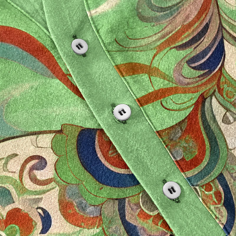 Buddha Stones Camisa de manga corta con medio botón y estampado ornamental de caballo al galope para hombre, de algodón. - image 13