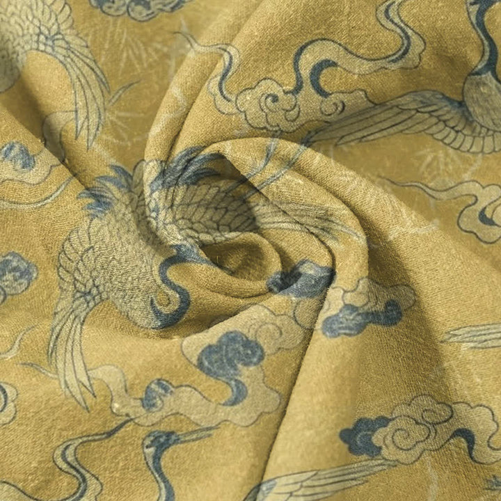 Buddha Stones Camisa de manga corta con medio botón para hombre, con estampado de grullas y nubes, de algodón. - image 5