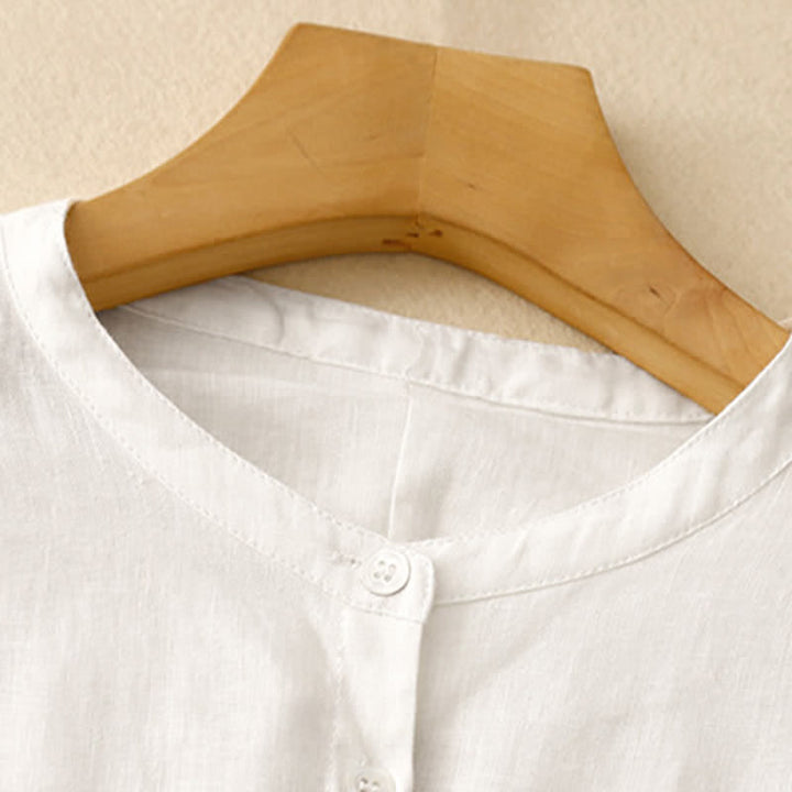 Buddha Stones Camisas de manga larga lisas para mujer, estilo Summer Tang, minimalistas, con cuello mandarín. - image 10