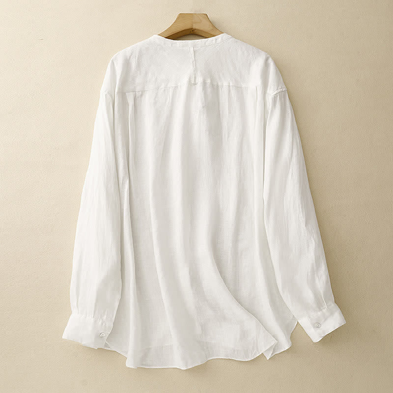 Buddha Stones Camisas de manga larga lisas para mujer, estilo Summer Tang, minimalistas, con cuello mandarín. - image 9