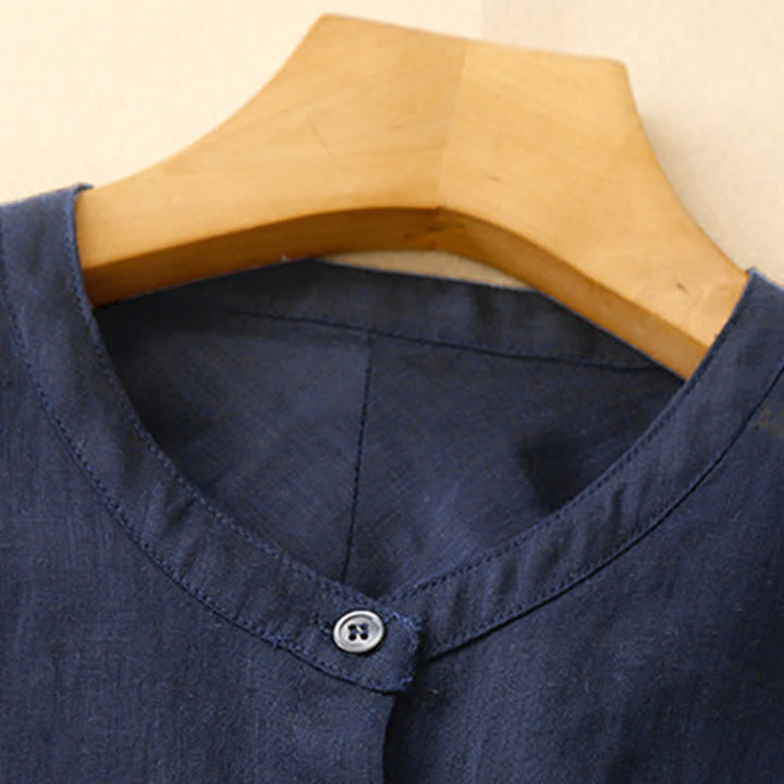 Buddha Stones Camisas de manga larga lisas para mujer, estilo Summer Tang, minimalistas, con cuello mandarín. - image 1