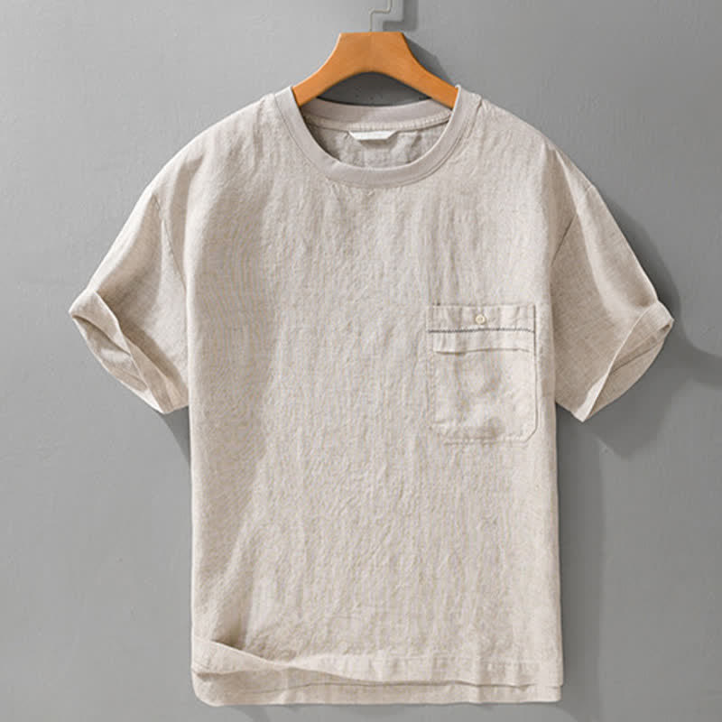 Buddha Stones Camisetas de manga corta para hombre, estilo casual de verano, minimalistas, lisas, con bolsillo de parche. - image 1