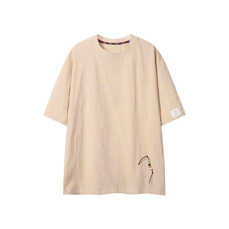 Buddha Stones Camisetas de manga corta para hombre, estilo bohemio informal de verano con cordón ajustable. - Beige - US/UK/AU46, EU56 (5XL) - image 0