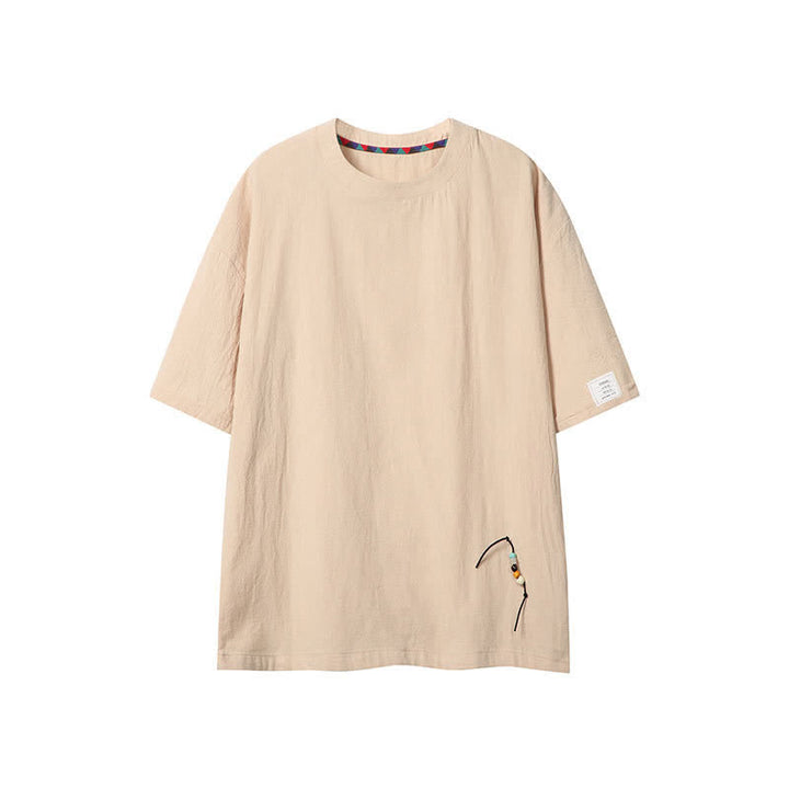 Buddha Stones Camisetas de manga corta para hombre, estilo bohemio informal de verano con cordón ajustable. - Beige - US/UK/AU46, EU56 (5XL) - image 0