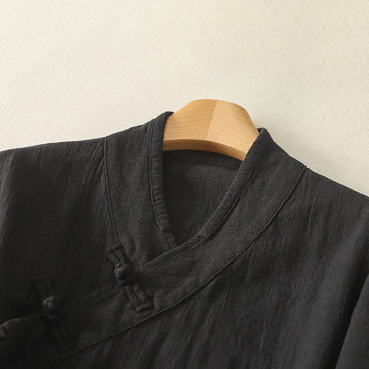 Buddha Stones Camisas de manga larga para mujer de estilo Tang minimalistas con cuello en V y botones de rana, ideales para primavera y verano. - image 6
