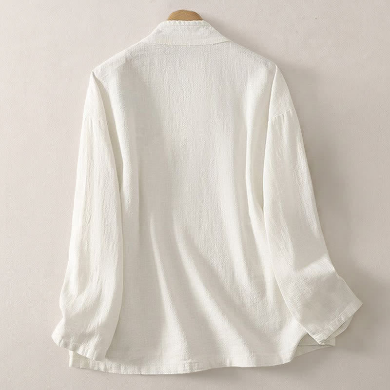 Buddha Stones Camisas de manga larga para mujer de estilo Tang minimalistas con cuello en V y botones de rana, ideales para primavera y verano. - image 10