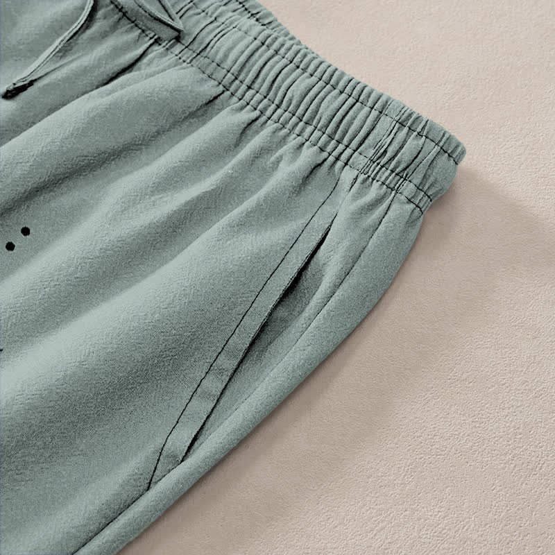 Buddha Stones Pantalones de hombre de algodón con estampado Zen Lotus Om, corte ajustado y bolsillos. - image 2