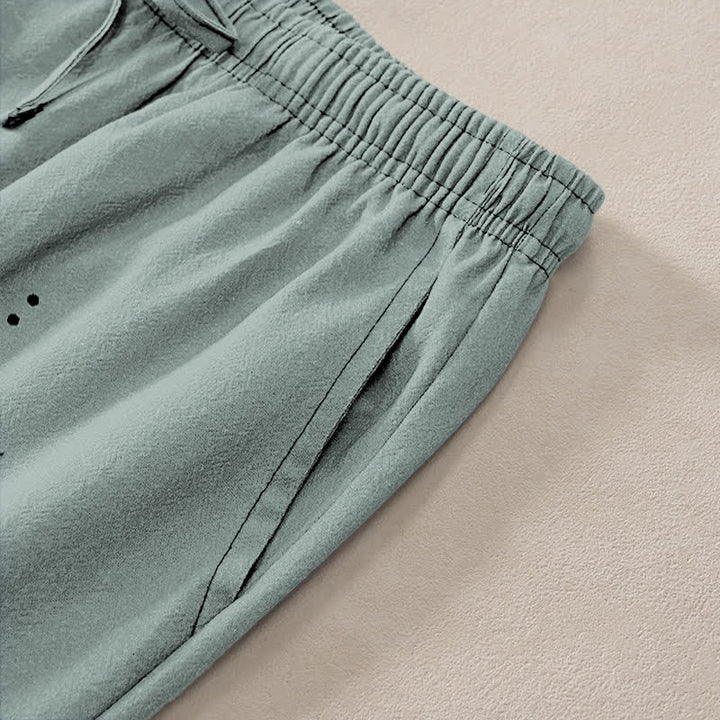 Buddha Stones Pantalones de hombre de algodón con estampado Zen Lotus Om, corte ajustado y bolsillos. - image 2