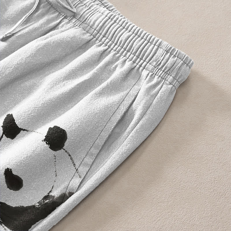 Buddha Stones Pantalones de hombre de algodón con estampado de panda y bambú, corte ajustado y bolsillos. - image 2