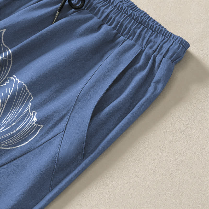 Buddha Stones Pantalones de hombre de algodón puro con estampado de dragones koi, cordón ajustable y corte cónico, con bolsillos. - image 4