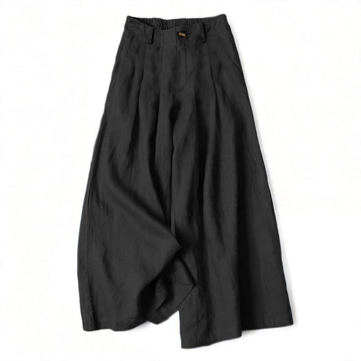 Buddha Stones Pantalones largos de verano elegantes de algodón y lino con cintura elástica, cierre de botón y cremallera, pernera ancha y bolsillos. - Negro - US16，UK/AU20，EU48 (3XL) - image 10