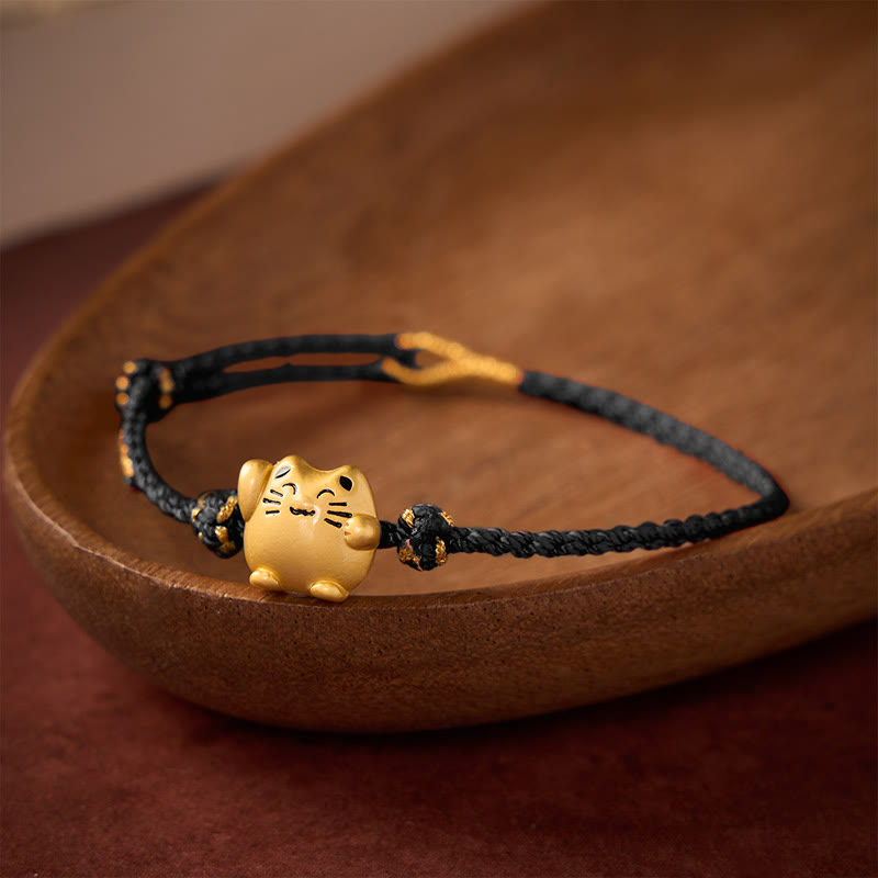 Buddha Stones Pulsera de energía protectora con forma de gato de la suerte de cobre y cuerda roja - Negro (circunferencia de la muñeca: 14-18 cm) - image 12