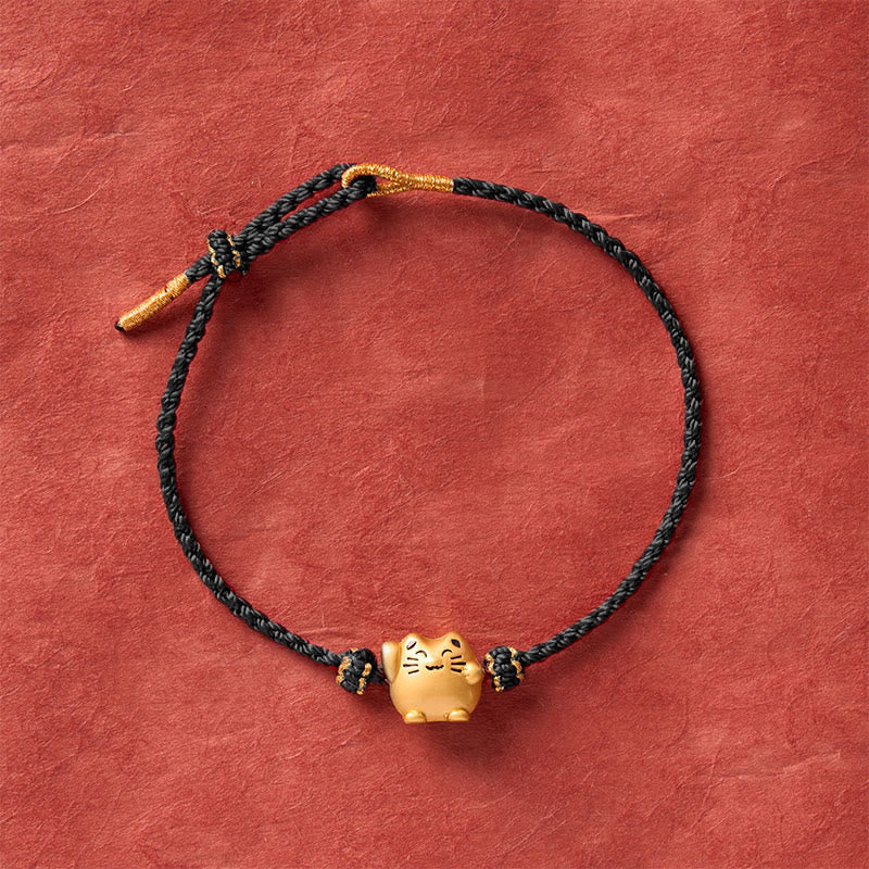 Buddha Stones Pulsera de energía protectora con forma de gato de la suerte de cobre y cuerda roja - image 14
