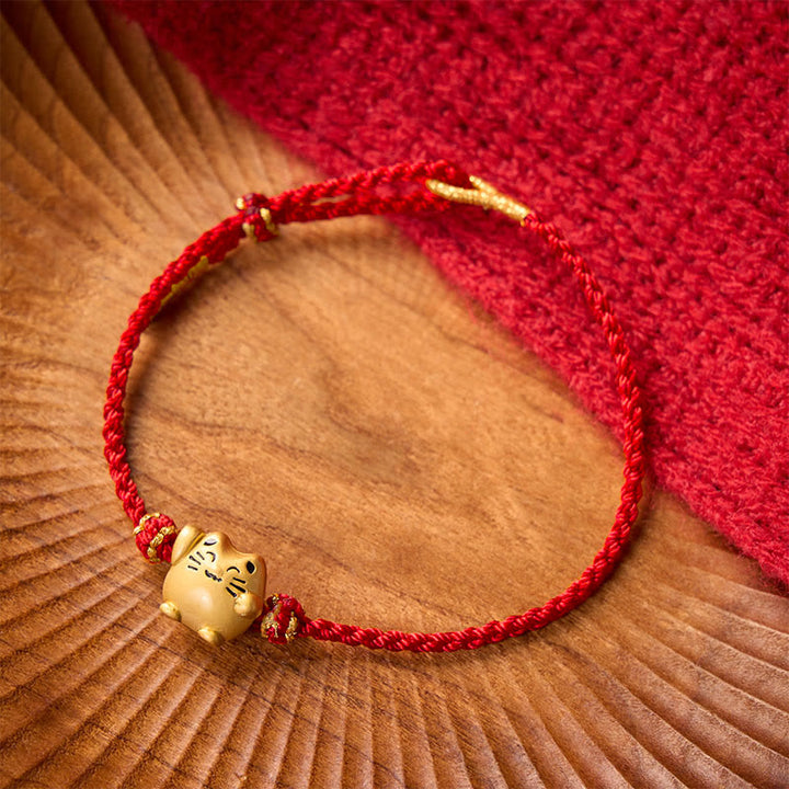 Buddha Stones Pulsera de energía protectora con forma de gato de la suerte de cobre y cuerda roja - image 10