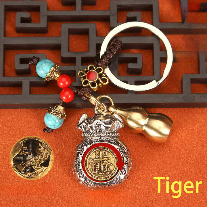 Buddha Stones Llaveros trenzados con bolsa giratoria de la fortuna del zodíaco chino - Tigre - image 2