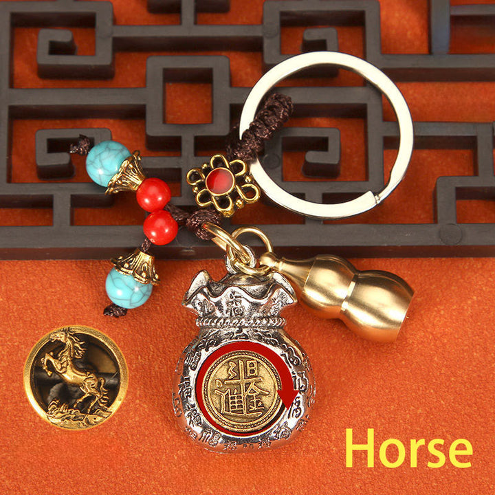 Buddha Stones Llaveros trenzados con bolsa giratoria de la fortuna del zodíaco chino - Caballo - image 13