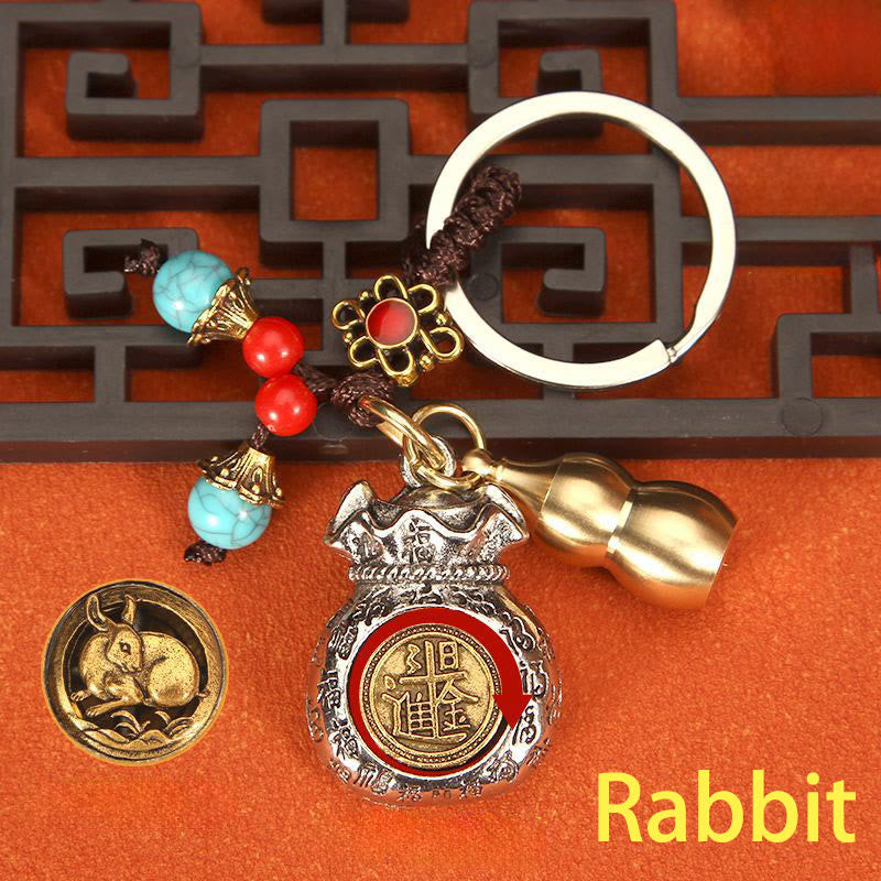 Buddha Stones Llaveros trenzados con bolsa giratoria de la fortuna del zodíaco chino - Conejo - image 3