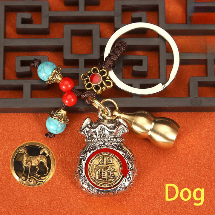 Buddha Stones Llaveros trenzados con bolsa giratoria de la fortuna del zodíaco chino - Perro - image 17