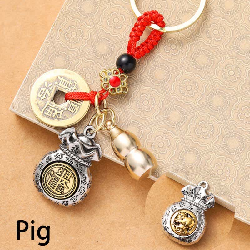 Buddha Stones Llaveros de protección con monedas de los cinco emperadores del zodiaco chino, trenzados en hilo rojo. - Cerdo - image 18