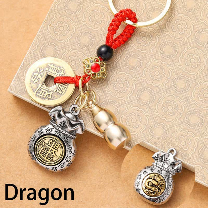 Buddha Stones Llaveros de protección con monedas de los cinco emperadores del zodiaco chino, trenzados en hilo rojo. - Dragón - image 11