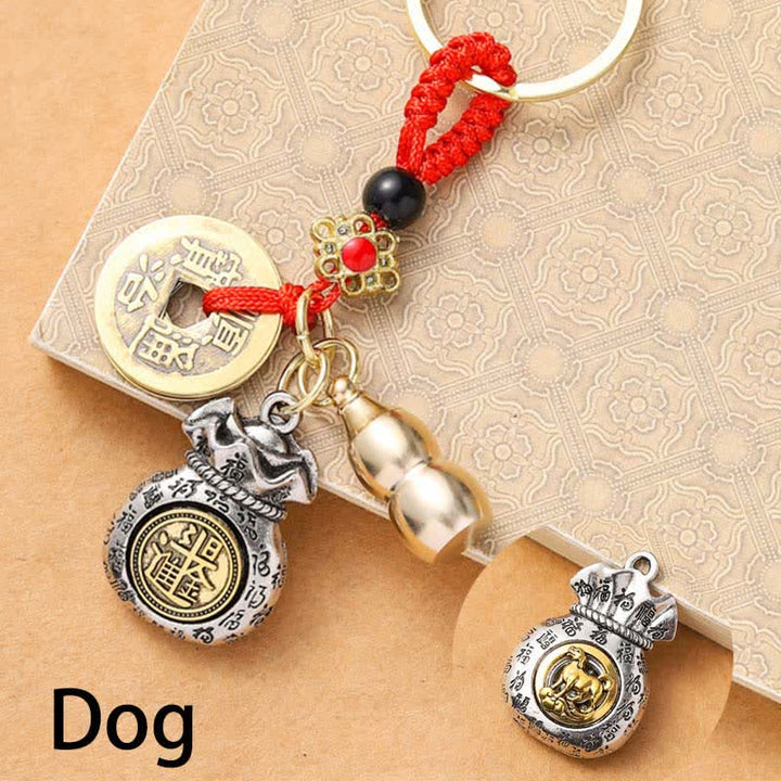 Buddha Stones Llaveros de protección con monedas de los cinco emperadores del zodiaco chino, trenzados en hilo rojo. - Perro - image 17