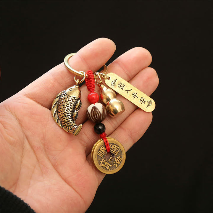 Buddha Stones Llaveros trenzados de latón con forma de calabaza y cinco monedas de emperador, símbolo de riqueza. - image 12