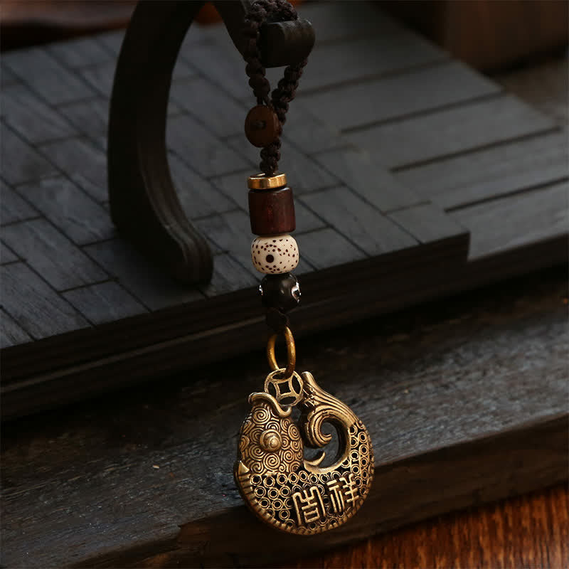 Buddha Stones Llaveros redondos trenzados con dije de pez koi de latón para el éxito - Cuerda de nube auspiciosa - image 10