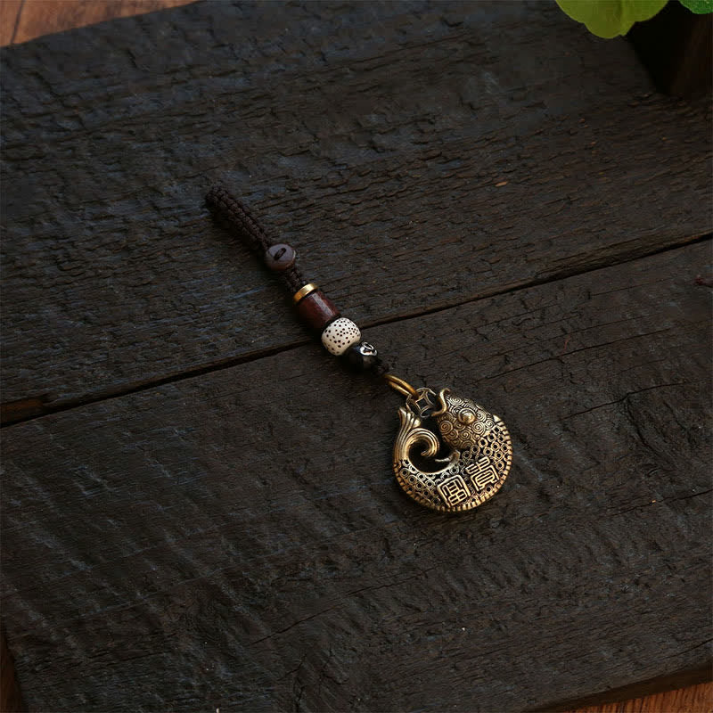 Buddha Stones Llaveros redondos trenzados con dije de pez koi de latón para el éxito - image 11