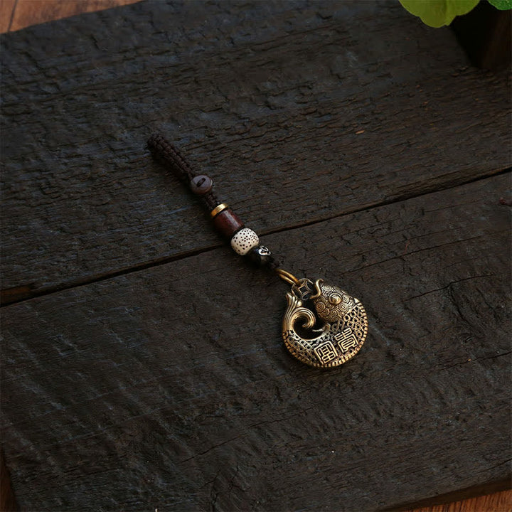Buddha Stones Llaveros redondos trenzados con dije de pez koi de latón para el éxito - image 11
