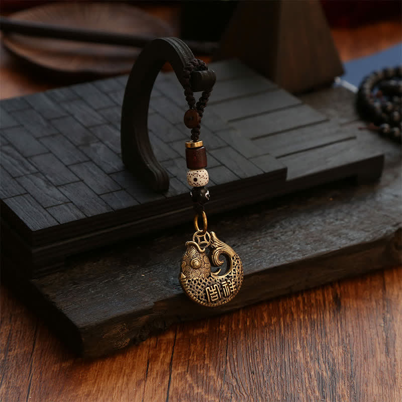 Buddha Stones Llaveros redondos trenzados con dije de pez koi de latón para el éxito - image 12
