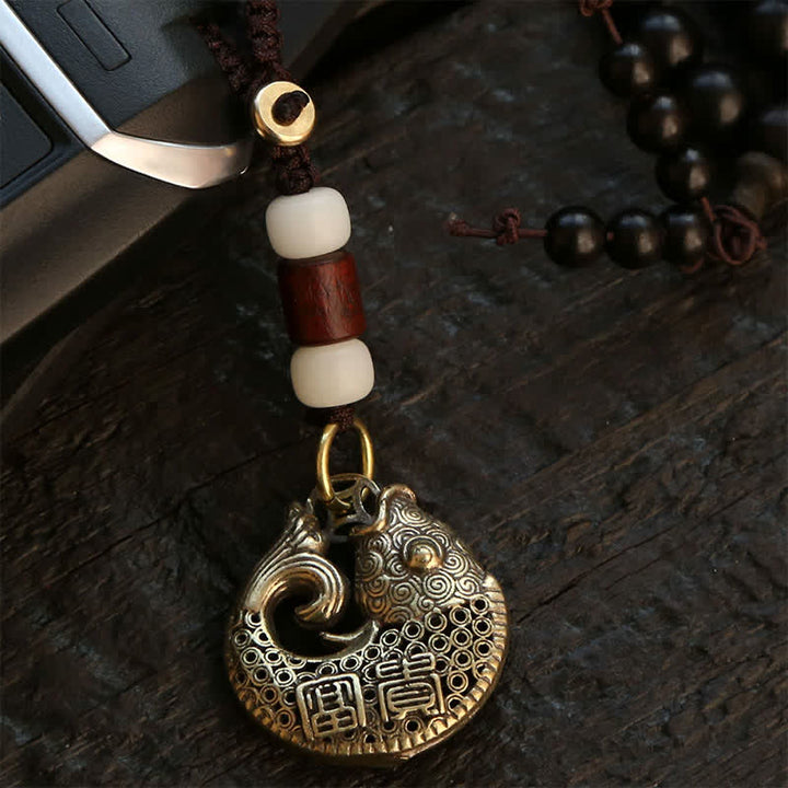 Buddha Stones Llaveros redondos trenzados con dije de pez koi de latón para el éxito - image 4