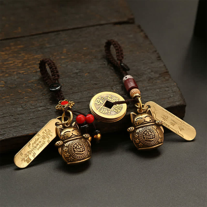 Buddha Stones Llaveros de latón con forma de gato de la suerte y monedas chinas de la fortuna - image 12