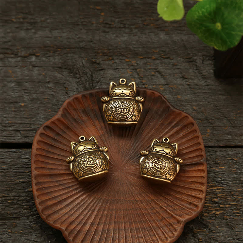 Buddha Stones Llaveros de latón con forma de gato de la suerte y monedas chinas de la fortuna - image 16